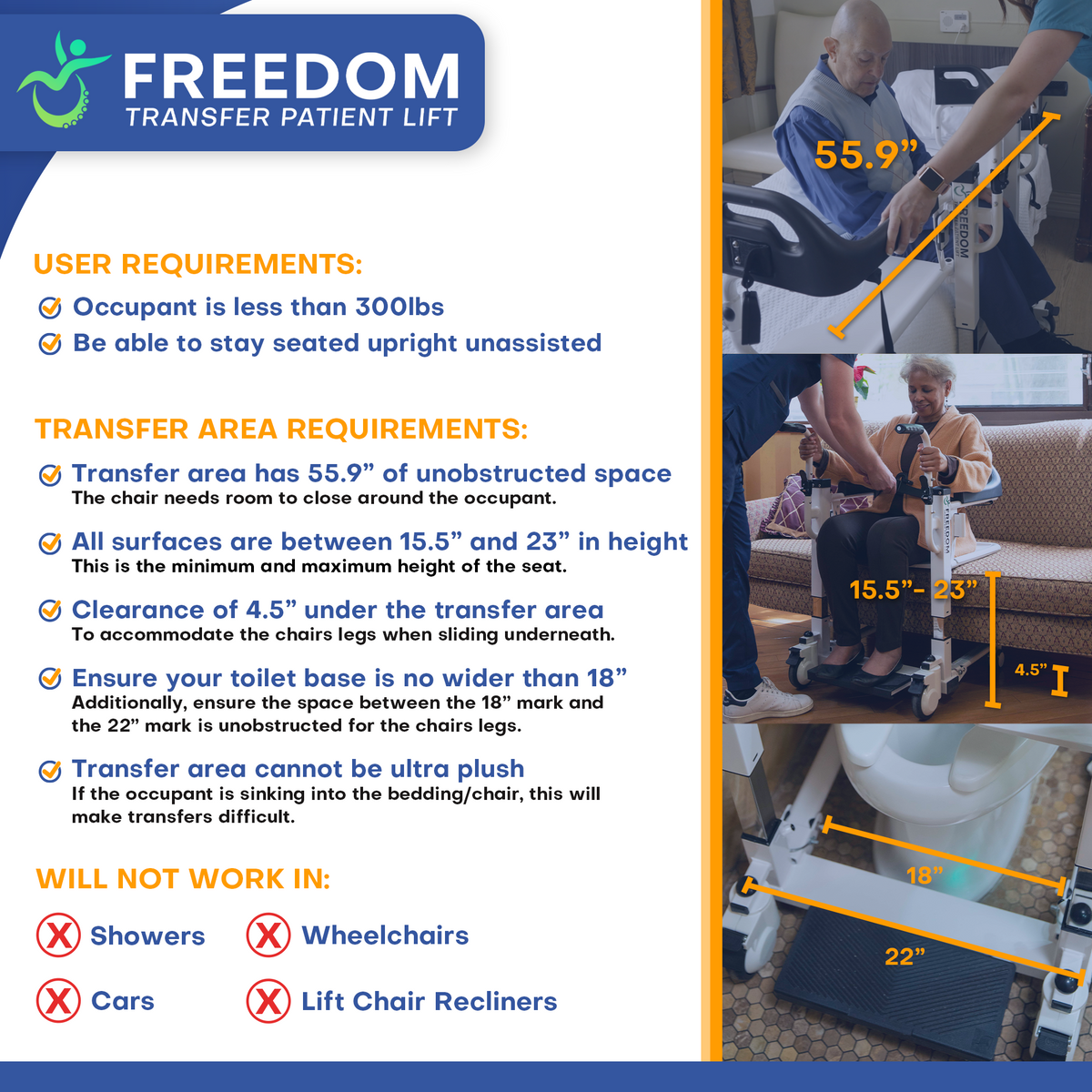 Freedom Transfer Patient Lift - Sling Free Transfers