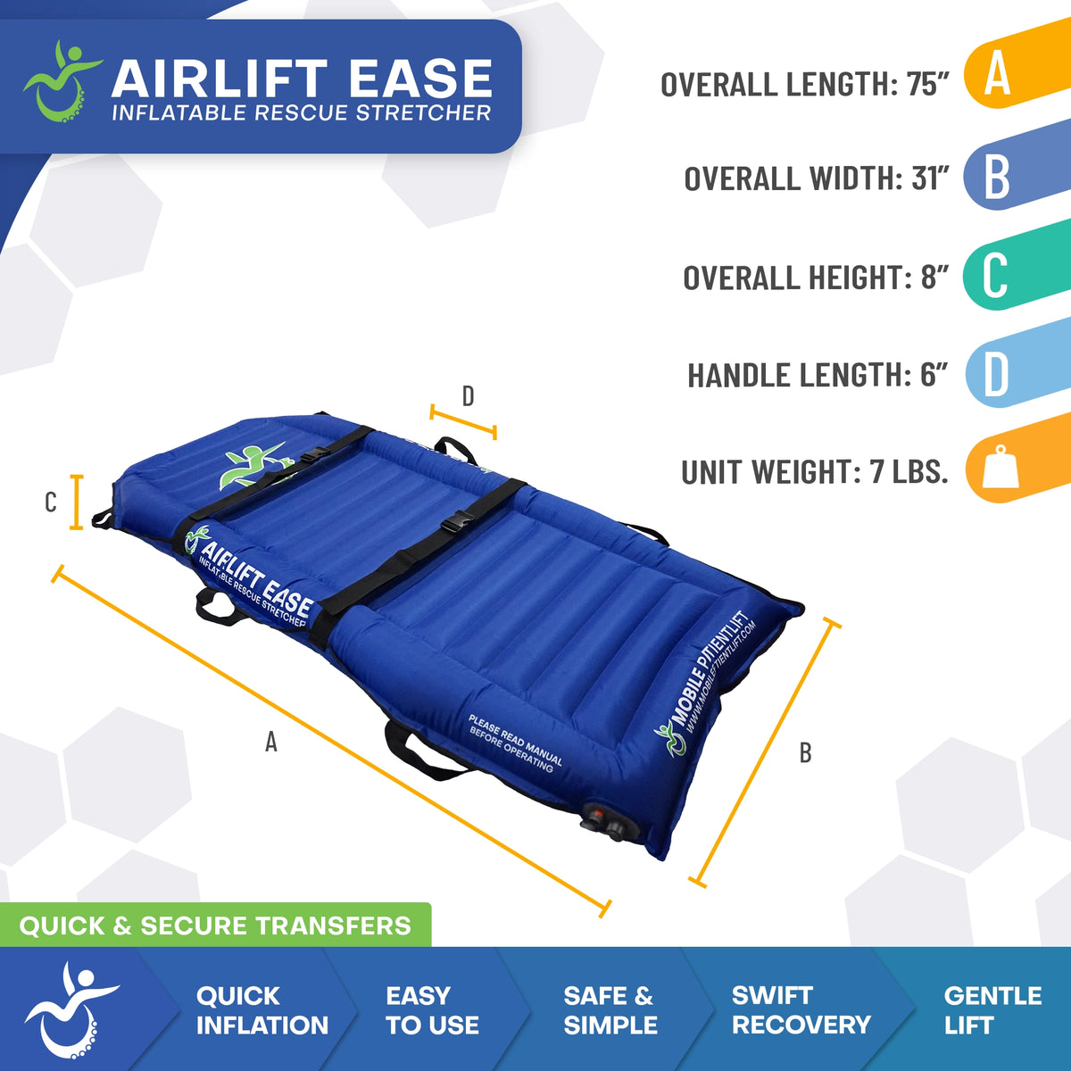 Product Specification of the Airlift Ease Inflatable Portable Stretcher