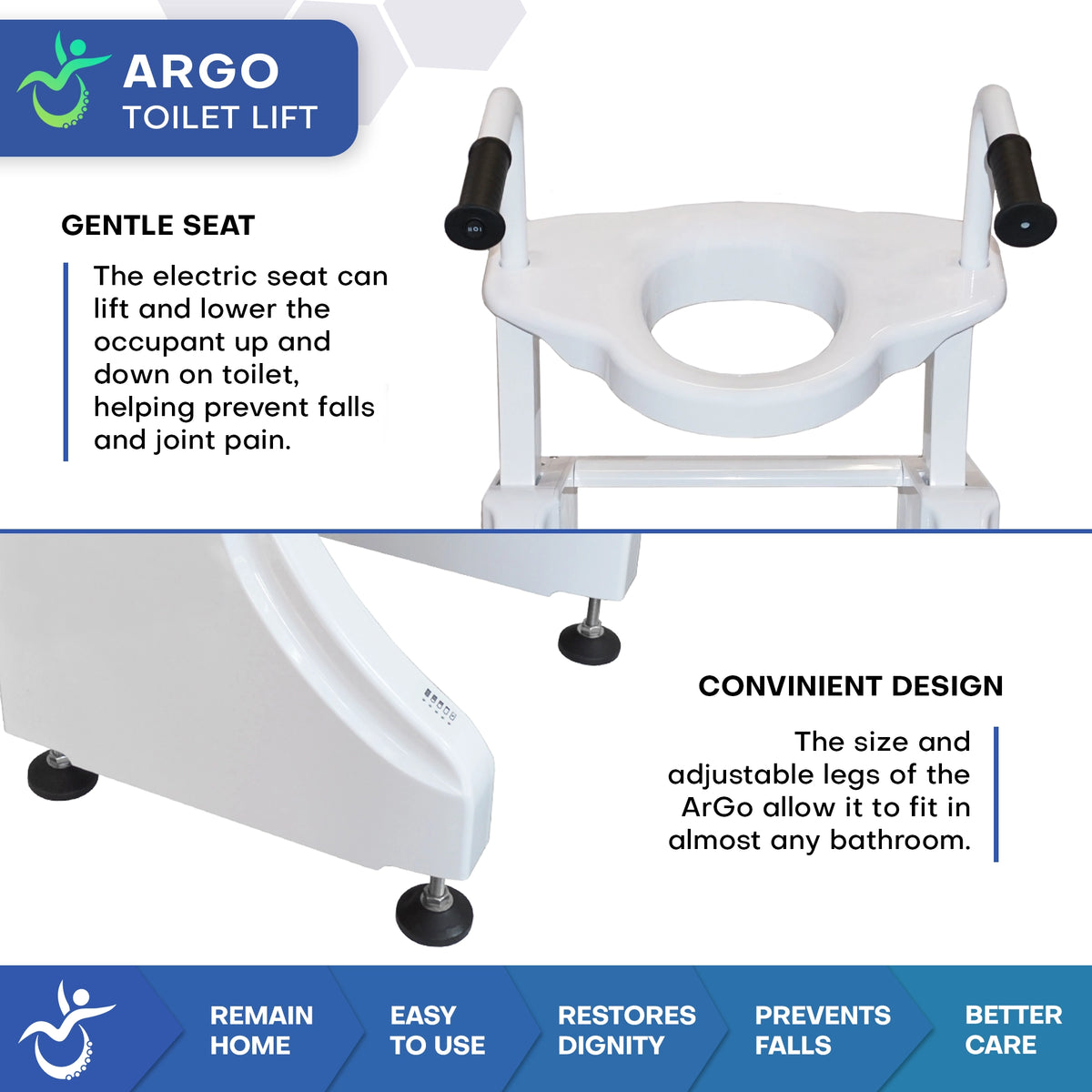 ArGo Electric Raised Toilet Seat Powered Sit to Stand Toilet Lift (450 lb Capacity)