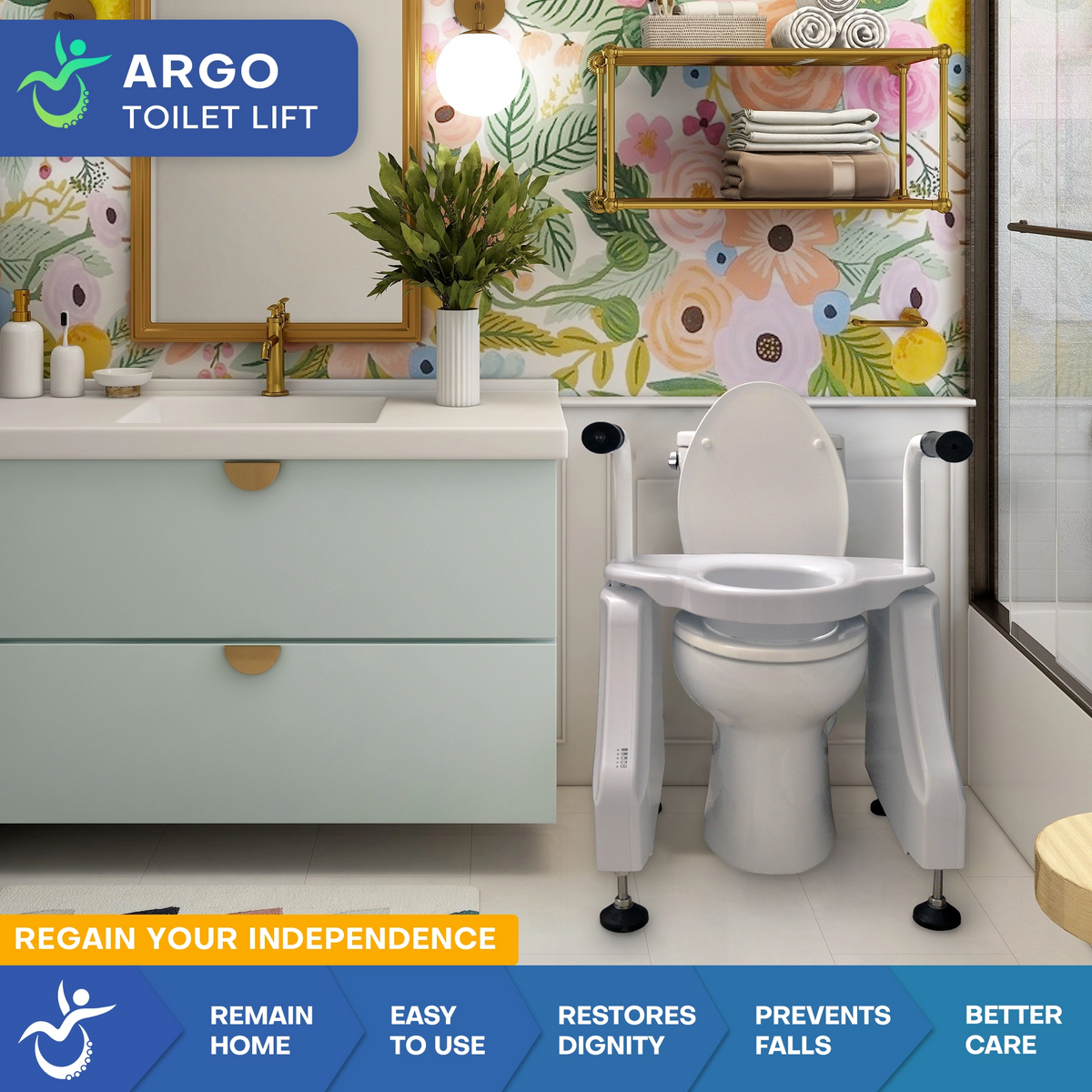 ArGo Electric Raised Toilet Seat Powered Sit to Stand Toilet Lift (450 lb Capacity)