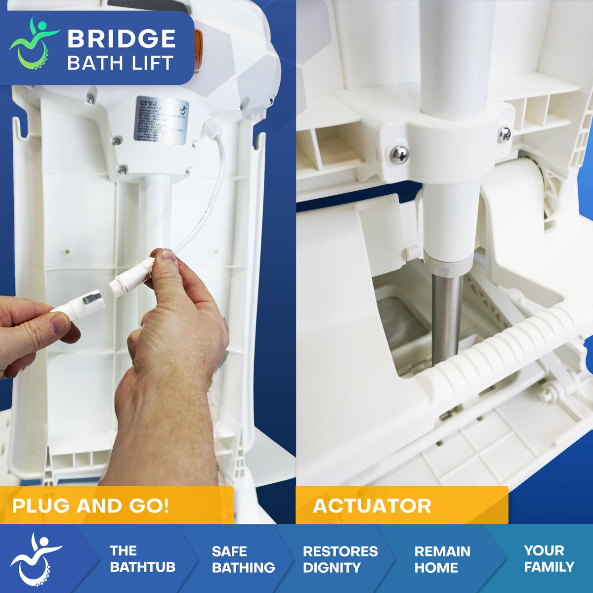 Bridge Bath Lift Electric Reclining Bathtub Lift for Safe Transfers, Bathing, and Fall Recovery Lift