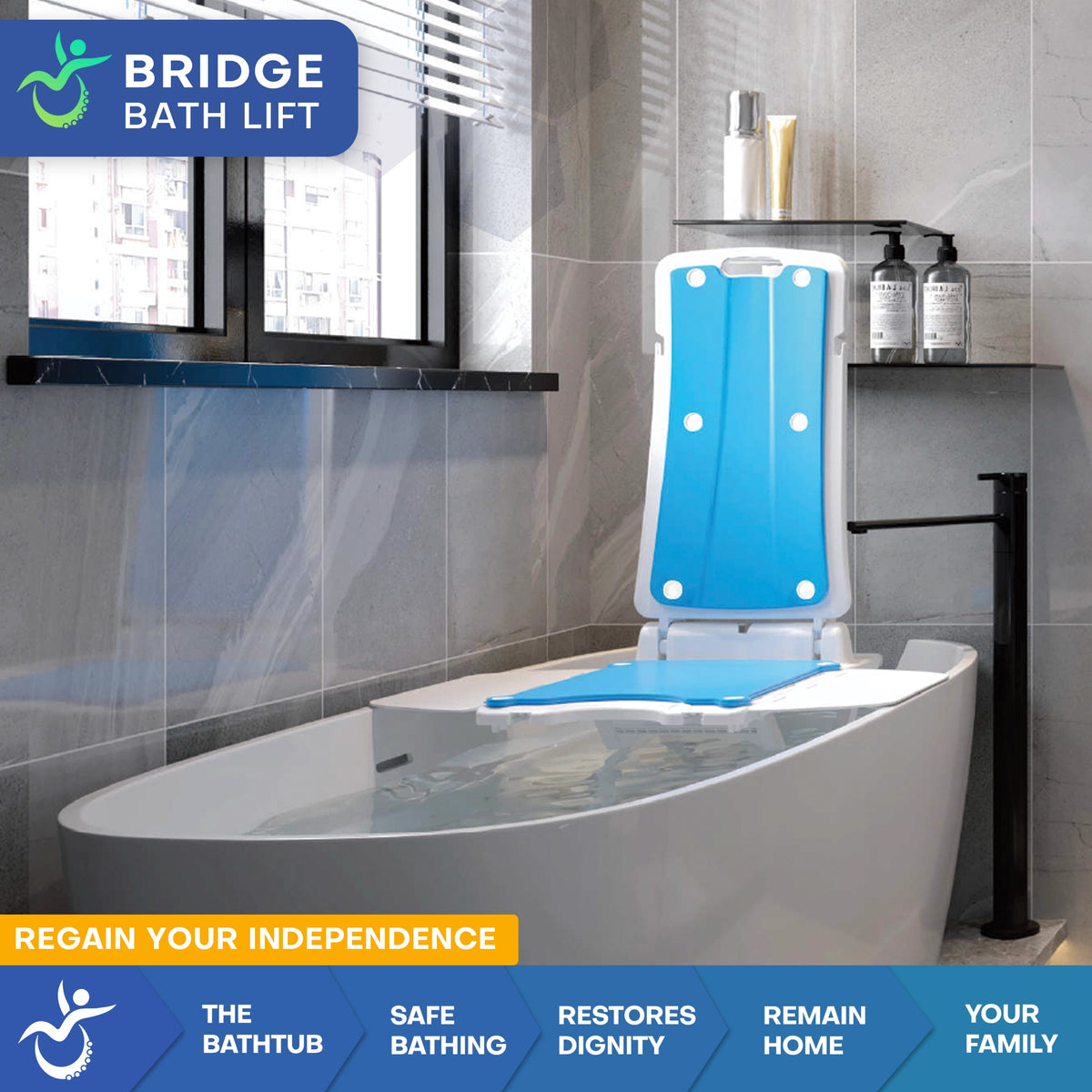 Bridge Bath Lift Electric Reclining Bathtub Lift for Safe Transfers, Bathing, and Fall Recovery Lift