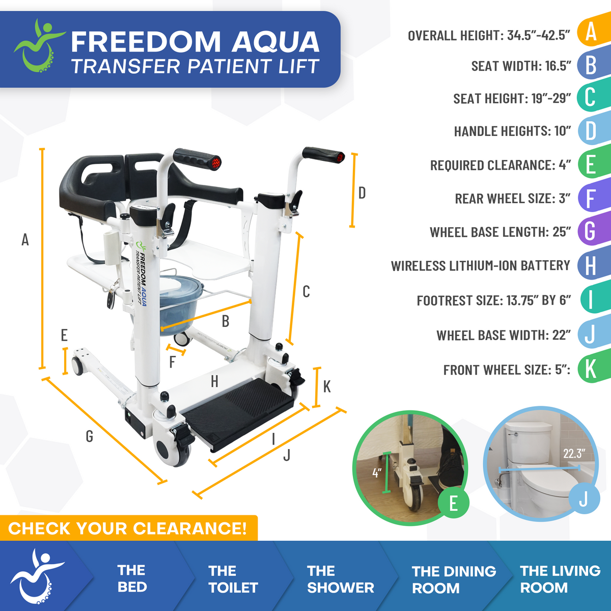 Freedom Aqua Waterproof Patient Lift - Sling Free Transfers