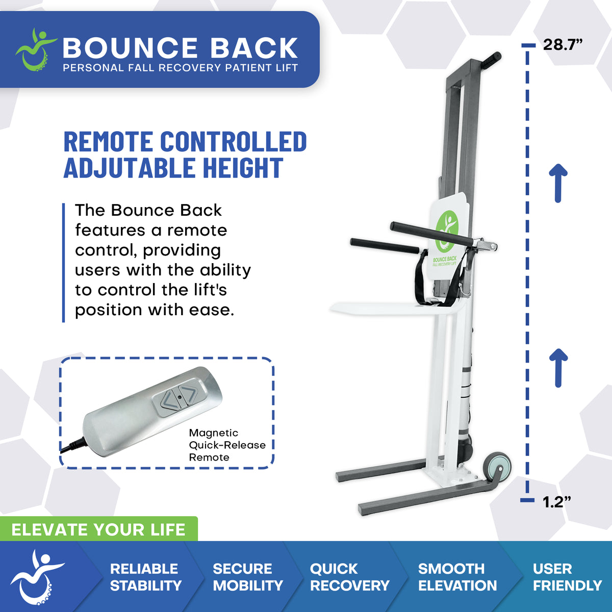 BounceBack Fall Recovery Lift Powered Seated Floor Lift for Elderly (500 lb Capacity)