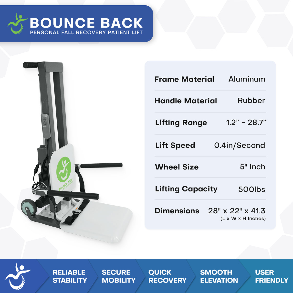 BounceBack Fall Recovery Lift Powered Seated Floor Lift for Elderly (500 lb Capacity)