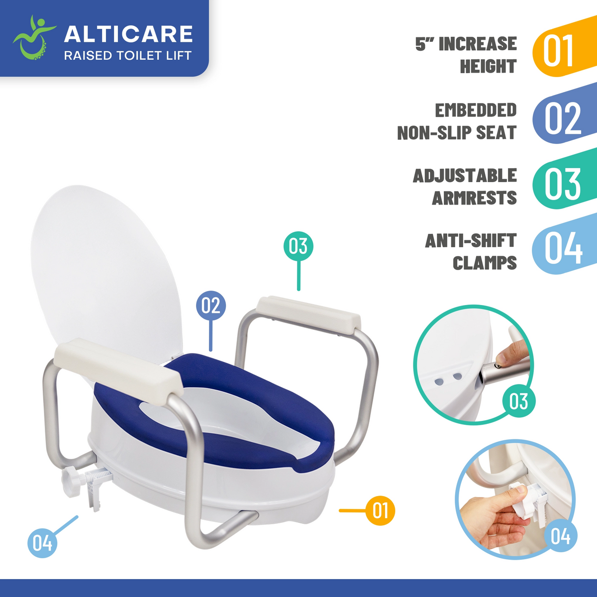 AltiCare 5” Raised Toilet Seat with Non-Slip Surface