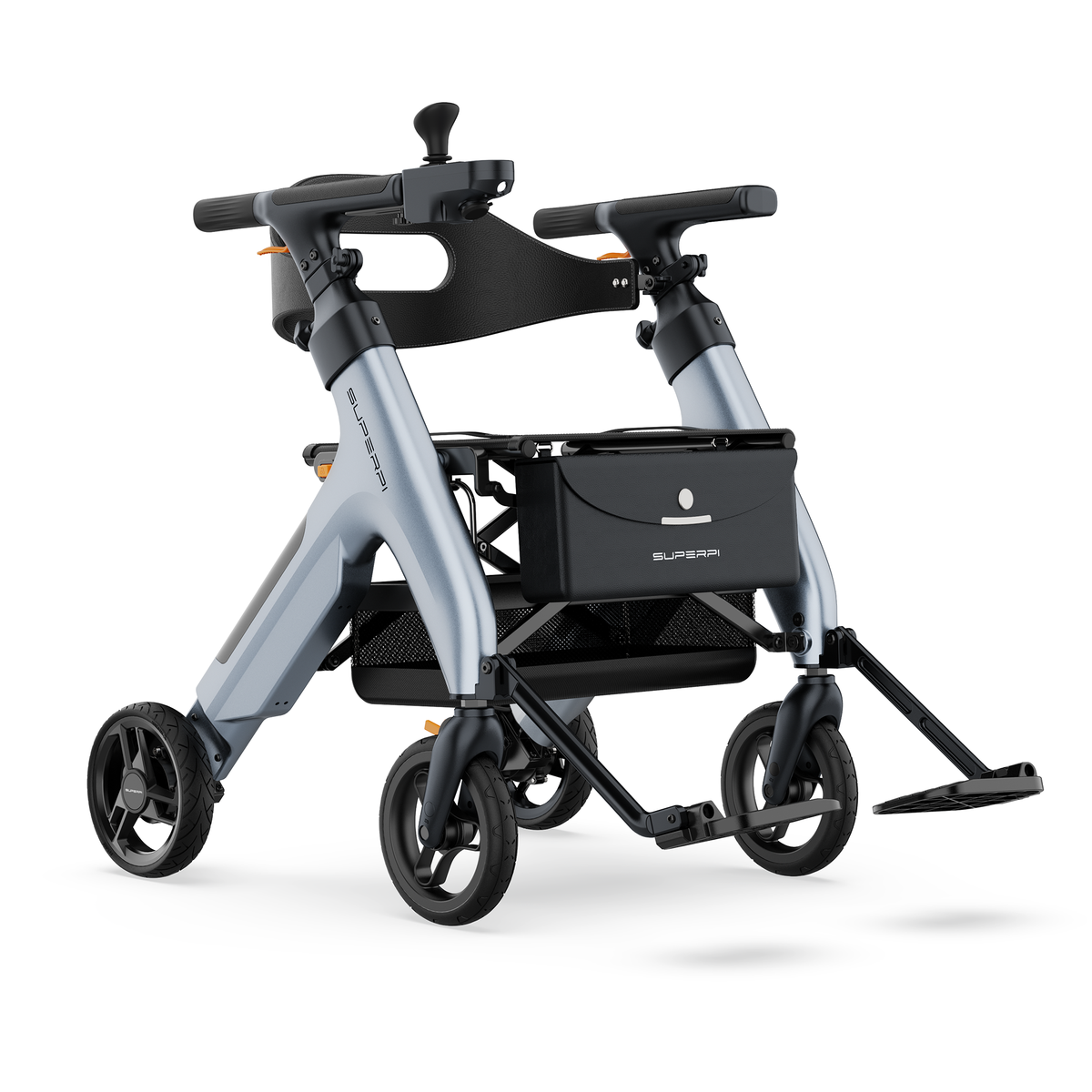 SuperPi W1 4-in-1 Electric Rollator Wheelchair, Red, Carbon Fiber, Power Assist Walker & Transport Chair, 265 lb Capacity, Folds in 1 Second