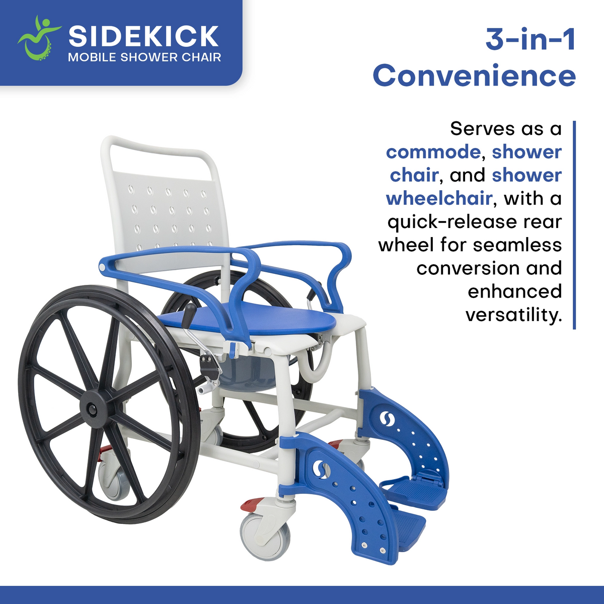 SideKick Rolling Shower Commode Chair Lightweight Shower Wheelchair with Commode Opening (400 lb Capacity)