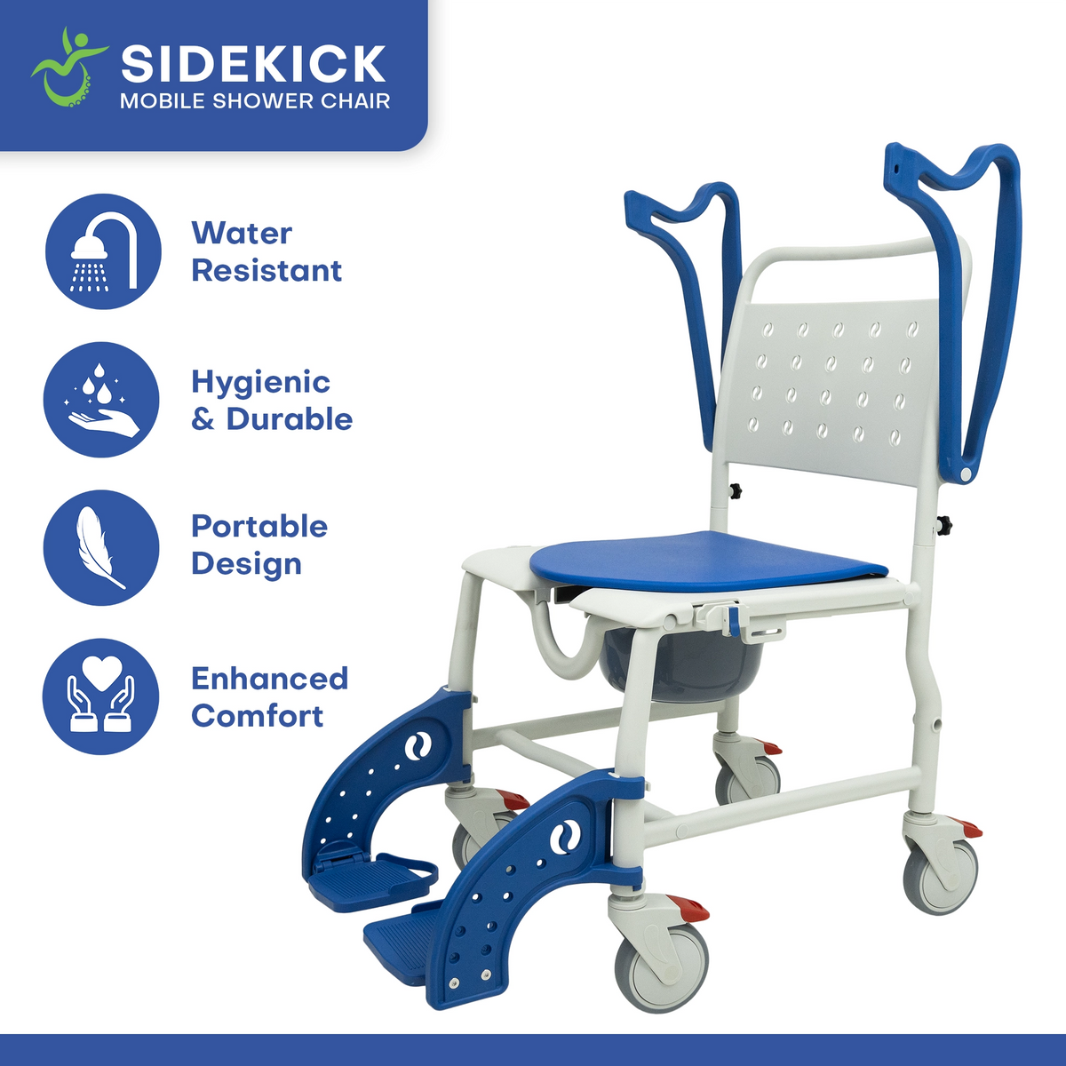 SideKick Rolling Shower Commode Chair Lightweight Shower Wheelchair with Commode Opening (400 lb Capacity)