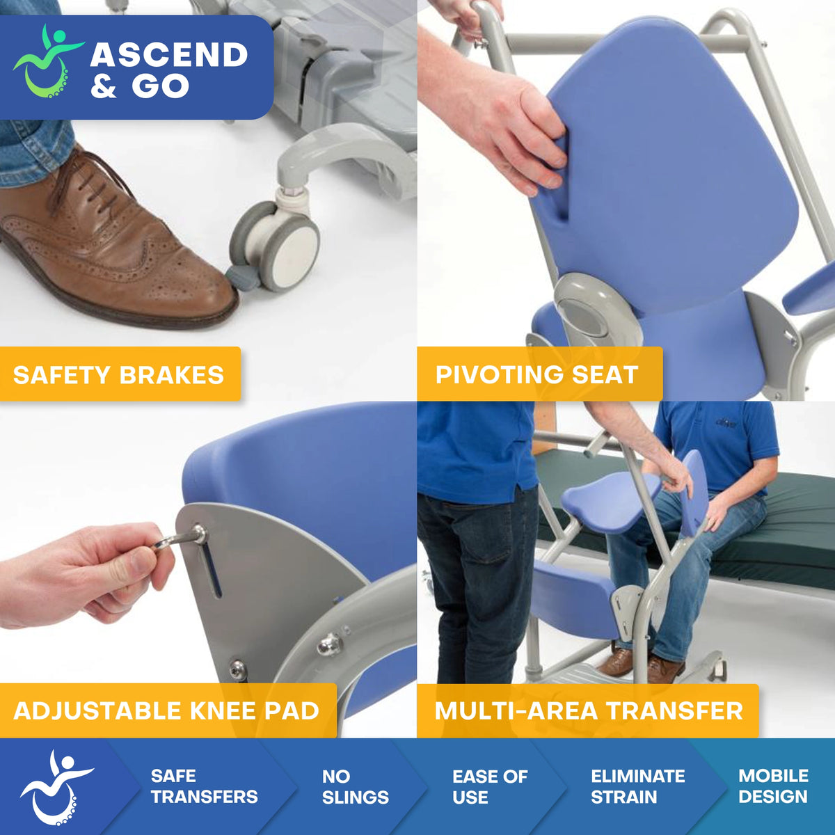 Ascend & Go Sit to Stand Patient Lift Stand Assist for Partial Weight Bearing Users (400 lb Capacity)