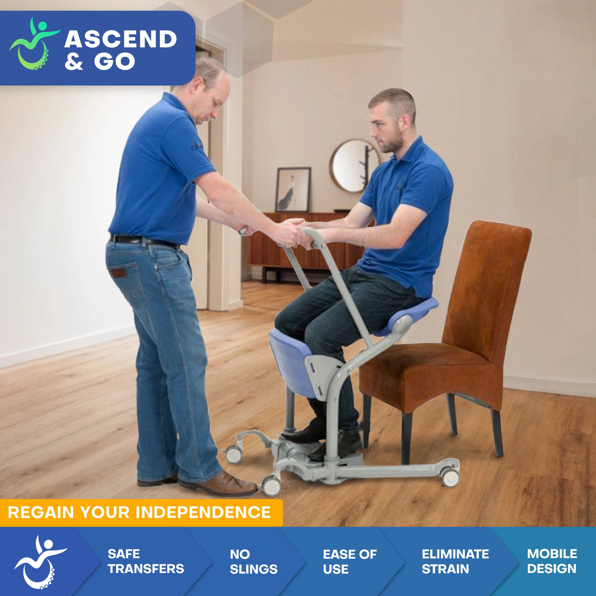 Ascend & Go Sit to Stand Patient Lift Stand Assist for Partial Weight Bearing Users (400 lb Capacity)